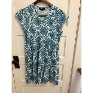 Liza Byrd 100% Cotton Cap Sleeve Dress V-Neck Blue Size Small $118